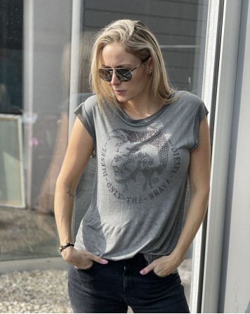 Triko dámské Diesel šedé s kamínkovým logem